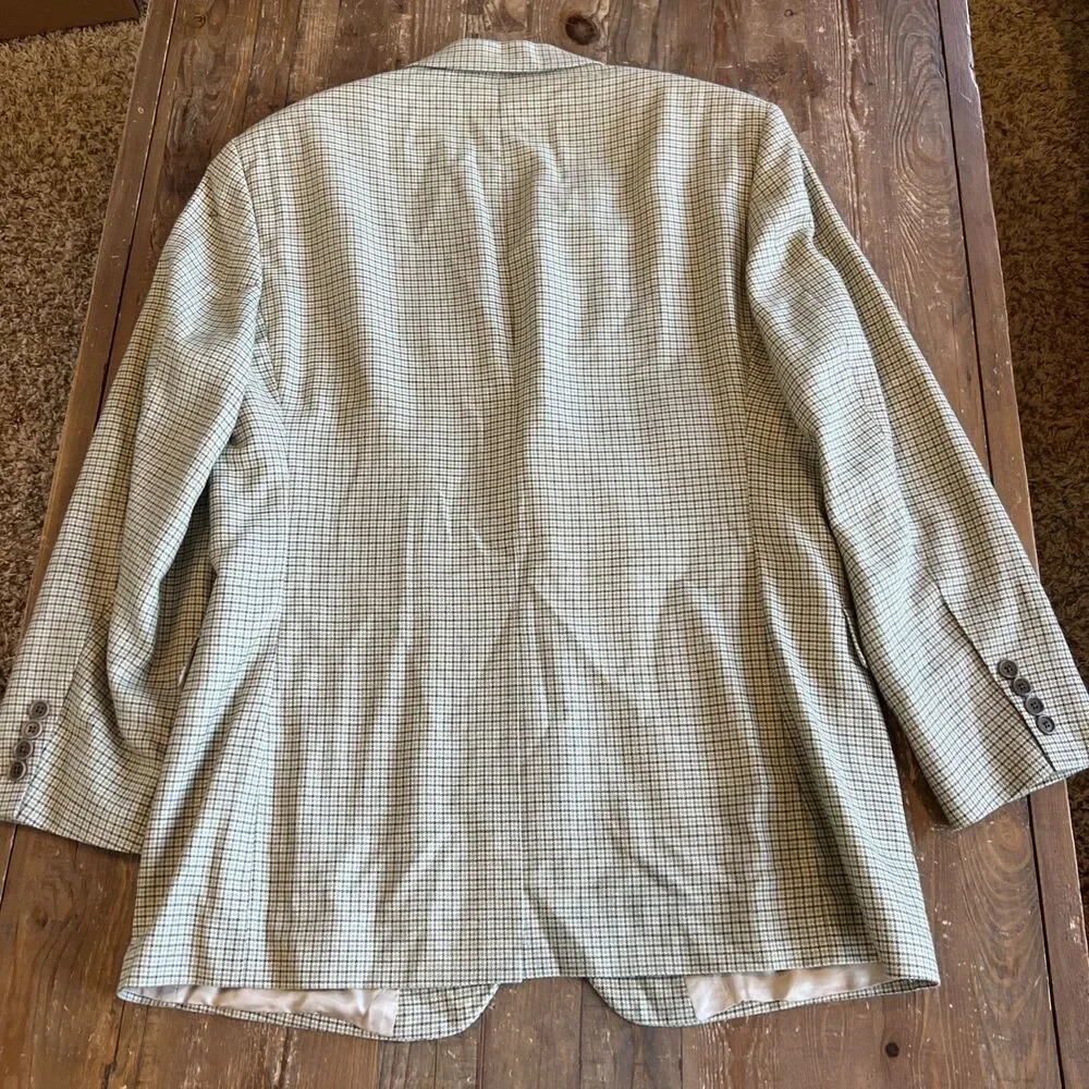 Brooks Brothers 346 Blazer Mens Size 42R Silk Linen Wool Sport Coat Tan Plaid